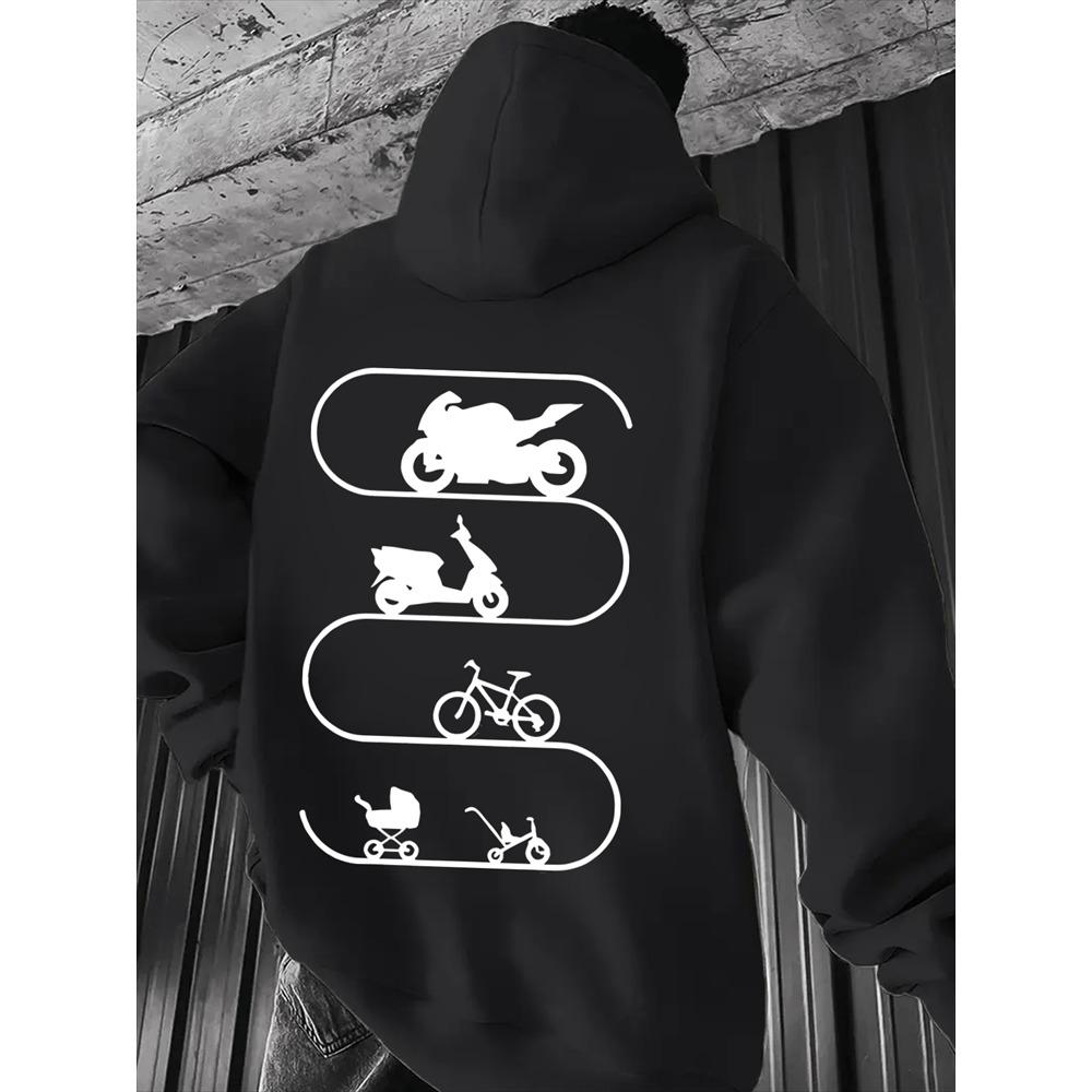 Men's Autumn and Winter New Hoodie with Motorcycle Scooter Bicycle Back Printed Pullover, Casual and Comfortable Sweatshirt