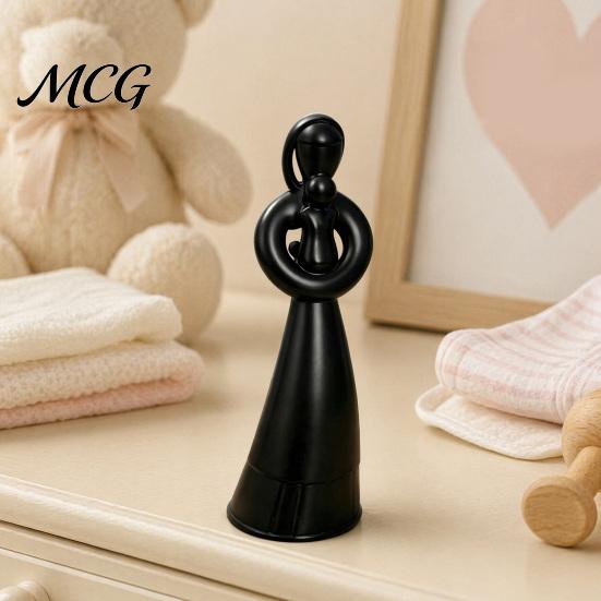 Artistic Table Centerpiece 3D Printed Mother and Child Sculpture, Matte White Abstract Embrace Statue with Slender Silhouette Anti-Tipping Base,