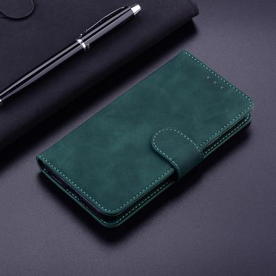 Solid Color Skin Leather Phone Wallet Case Book Stand For iPhone 14 Samsung Xiaomi Google Women Men Green Card Slot Magnetic Shockproof Flip Cover Bag