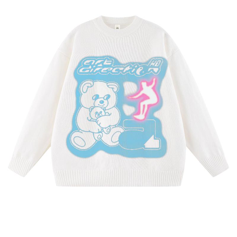 

Y2K Медведь Мультфильм Печатный Уличная Одежда Женский Теплый Свитер S чёрный