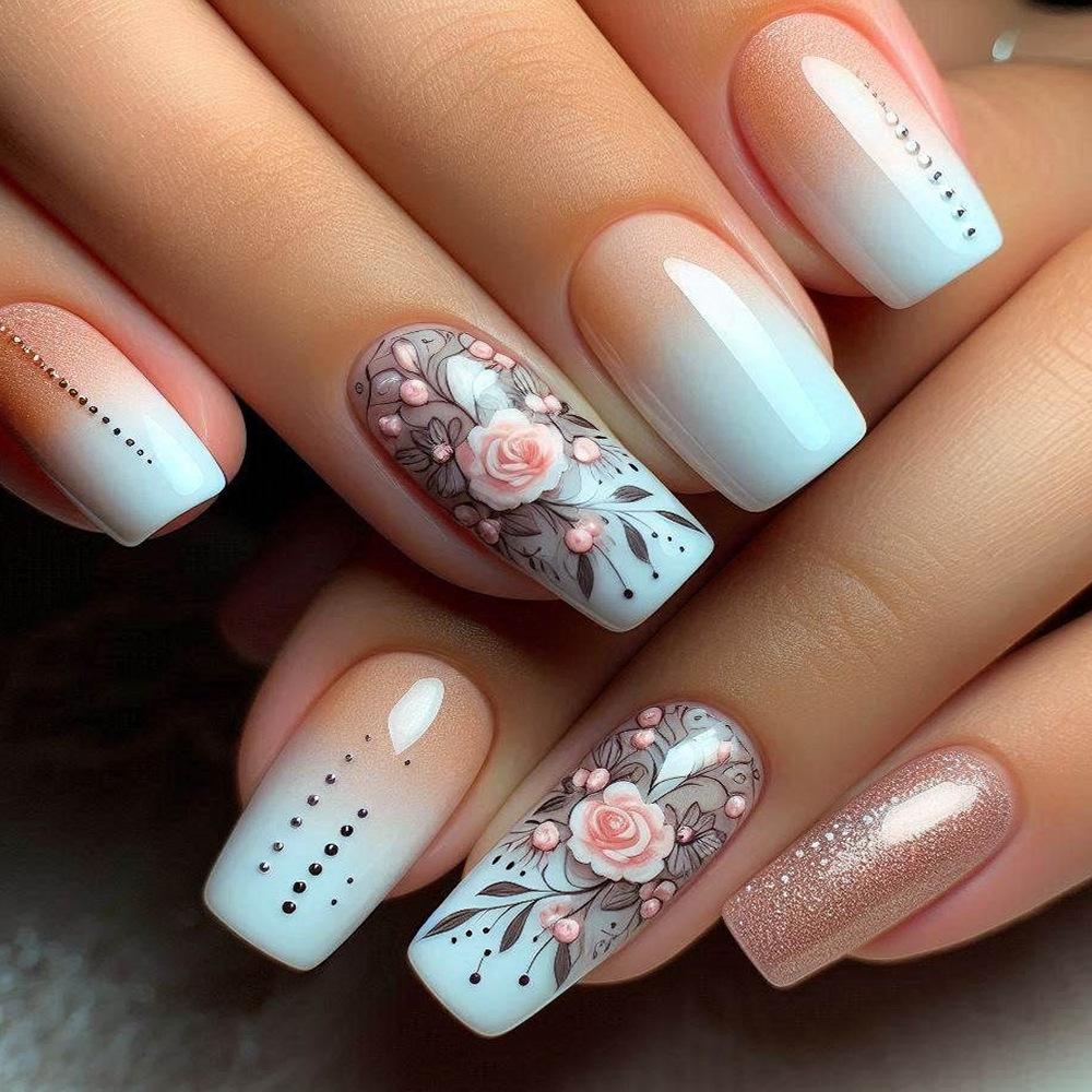 Summer Sweetheart Handmade Short Coffin Press On Nails Dreamy Stars Moon Colorful Cute Fake Nails For Girls