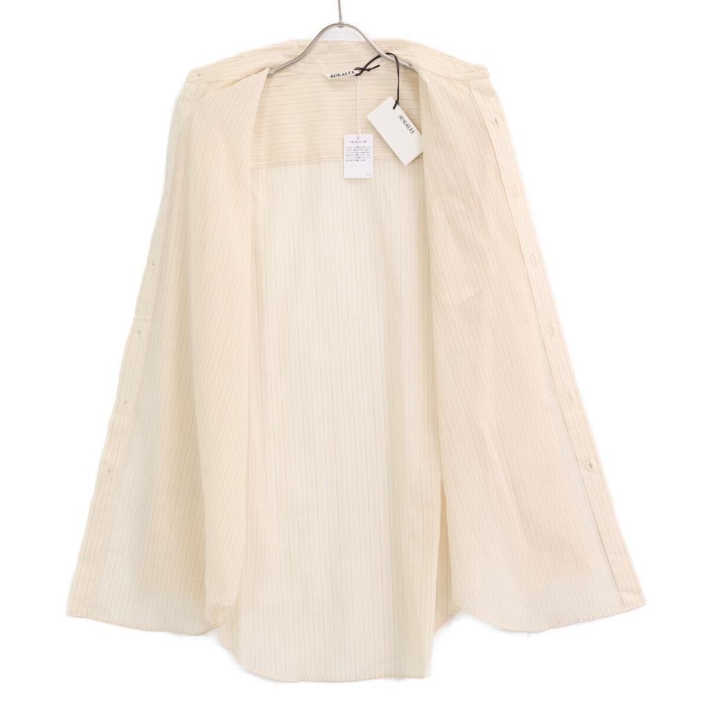AURALEE A24Stainless Steel04OS HARD TWIST FINX ORGANDY STRIPE SHIRT tops 0 beige stripeUsed