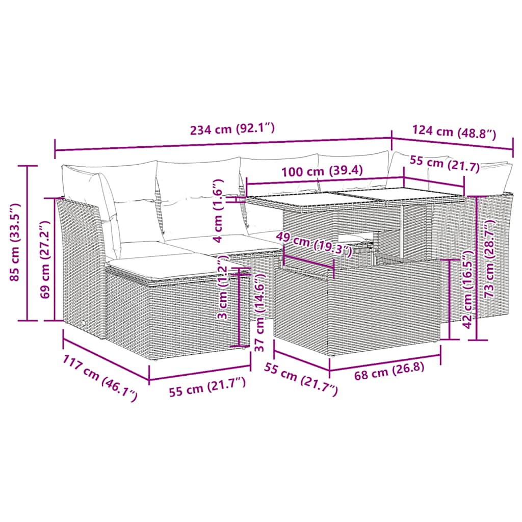 7 Piece Garden Sofa Set with Cushions Light Grey Poly Rattan