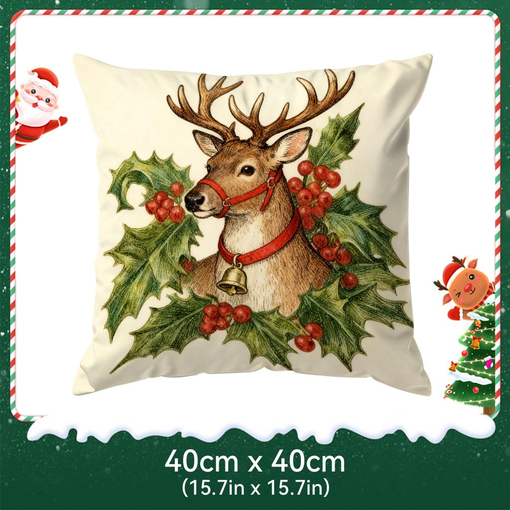Retro Christmas Theme Pillowcase Printed Polyester 40/45/50Cm Throw Pillowcover Decorative Sofa Cushion Pillowslip Home Decor
