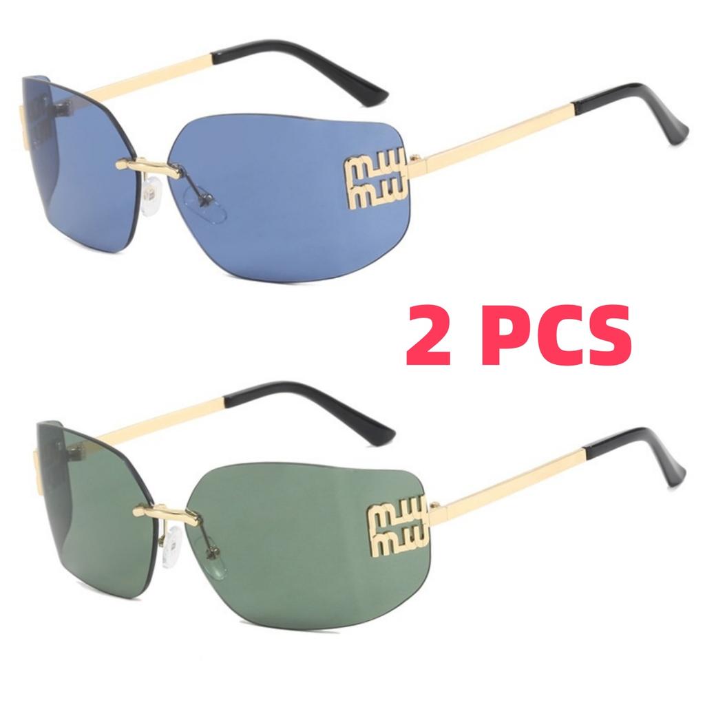 Luxury Metal Women Rimless Sunglasses Vintage High Quality Large Frame UV Protection Beach Travel Accessories