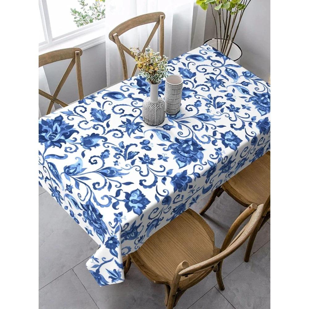 Blaues Florales Rechteck Wasserdichte Tischdecke Geeignet Für Café Restaurant Tischdecke Picknickdecke Party Tischdecke