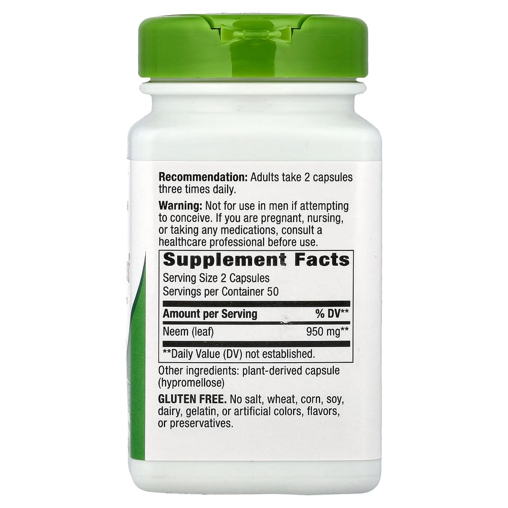 Nature's Way Neem Leaf 950mg Veggie Capsules, 100 Count (475mg per capsule)