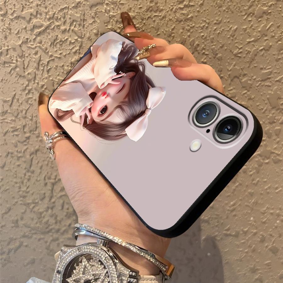Cartoon Girl Pattern Case for iPhone XS Max XR 13 12 11 17 Pro Max 7 8 17Air 15 16 14 Plus Black Soft Phone Cover