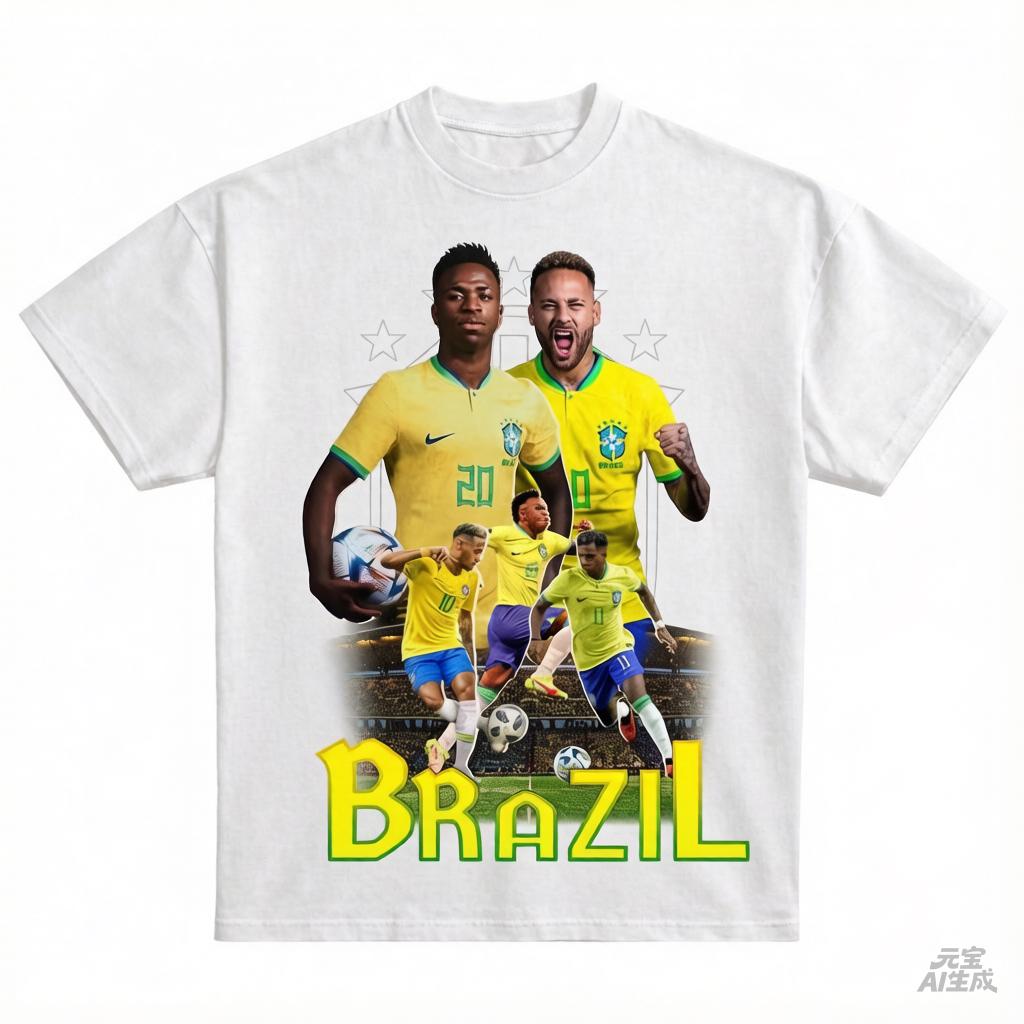 A T-shirt with the Brazilian national team players' design, suitable for both men and women, high quality and comfortable, perfect for summer.