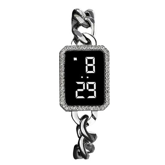 Electronic Watch Multifunctional Life Waterproof Touch Control Women Fashion Square Rhinestone LED Digital Watch for Daily Wear