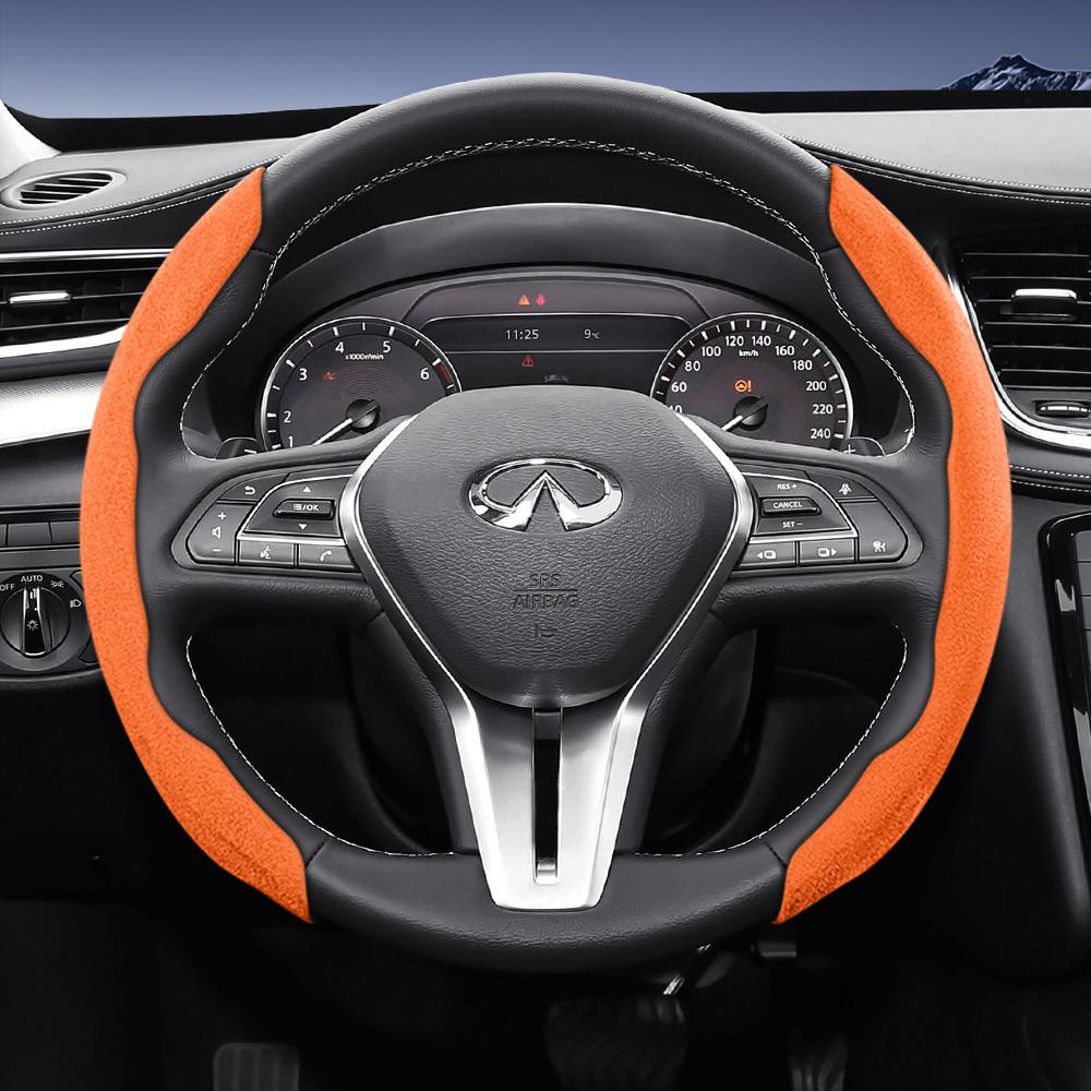 bpzsw1 Suitable for Infiniti Sports Suede Leather Steering Wheel Cover with Split Snap-On Design for Models Such as Q50 Qx50 Qx55