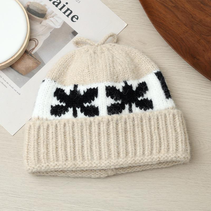 

Ретро шерстяная шапка осенне-зимняя шапка женская флисовая утолщенная теплая шапка защита ушей вязаная шапка average size