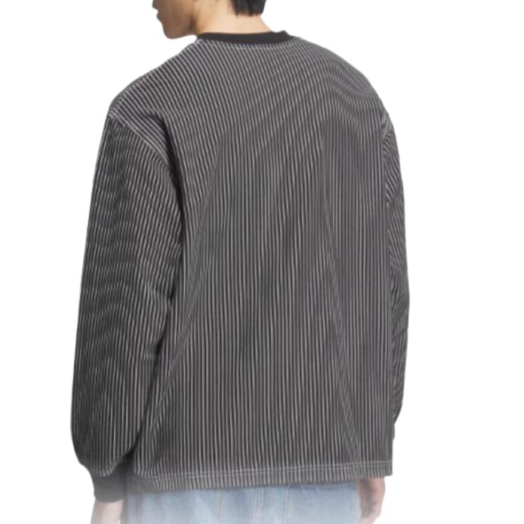 adidas Originals SS25 Girocollo Comoda Casual A Righe Manica Lunga Felpa Uomo Felpa Nera JX2621