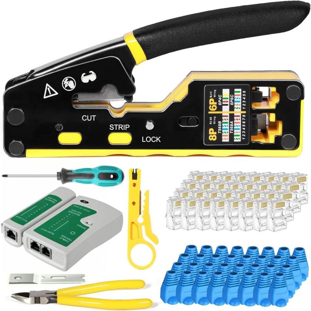 Set Mesh Cutters Network Crimping Test Perforated Crystal Head Making Pliers Tool Combination Hardware Network Repair