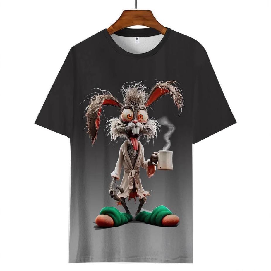 Summer Round Neck 3D Cartoon Rabbit Printed Top Fashionable Casual Short Sleeved Children's Boy T-shirts