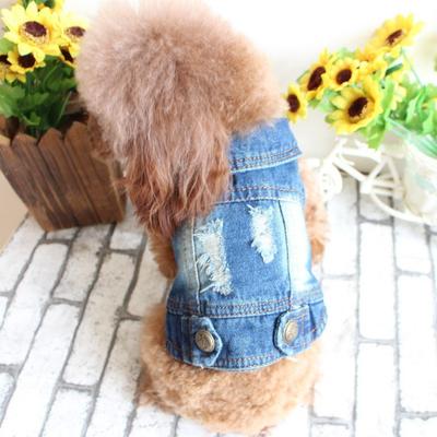 Pet Small Dog Chihuahua Dog Clothes Ripped Denim Vest Jacket Spring Autumn Winter