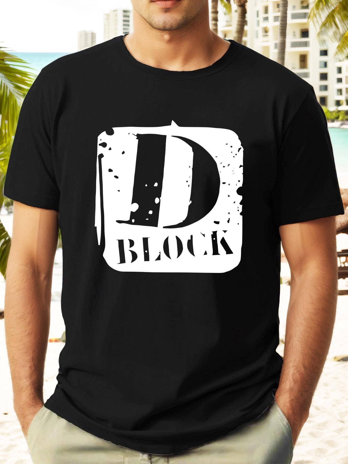 D BLOCK Casual Graphic T-shirt - Distressed Letter D Print XXXL