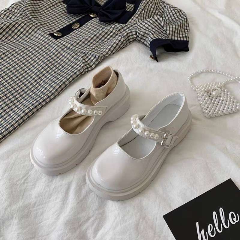 French Retro British Style Small Leather Shoes Girl 2025 Spring New Pearl Fairy Word with Platform Mary Jane Single Shoes