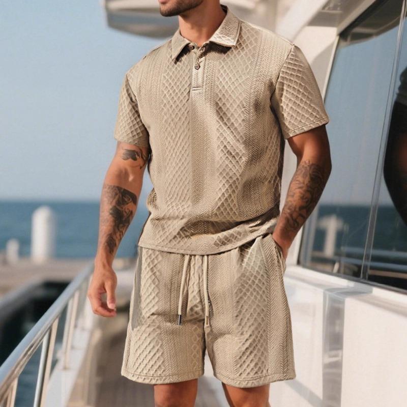 Summer Men's Casual T-shirt Suit Lapel Short-sleeved Shorts 2-piece Set