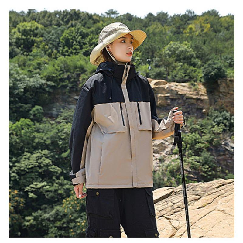 Autumn Couple Color Matching Jacket Thin Single Punch Splicing Trench Coat Loose Outdoor Windproof and Waterproof