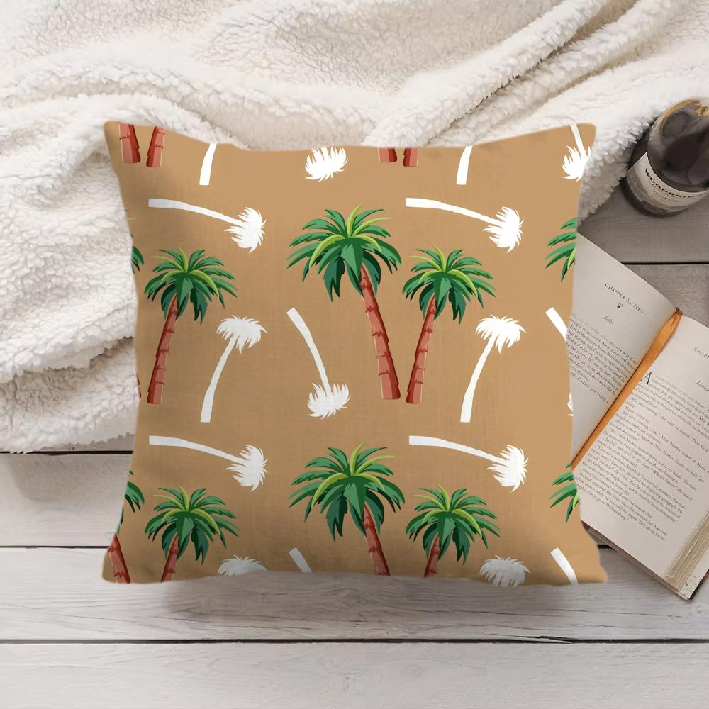 Palm Tree Pattern Cushion Cover Soft Short Plush Pillow Cover Smooth Cozy Texture Aesthetic Cushion Case Home Decor