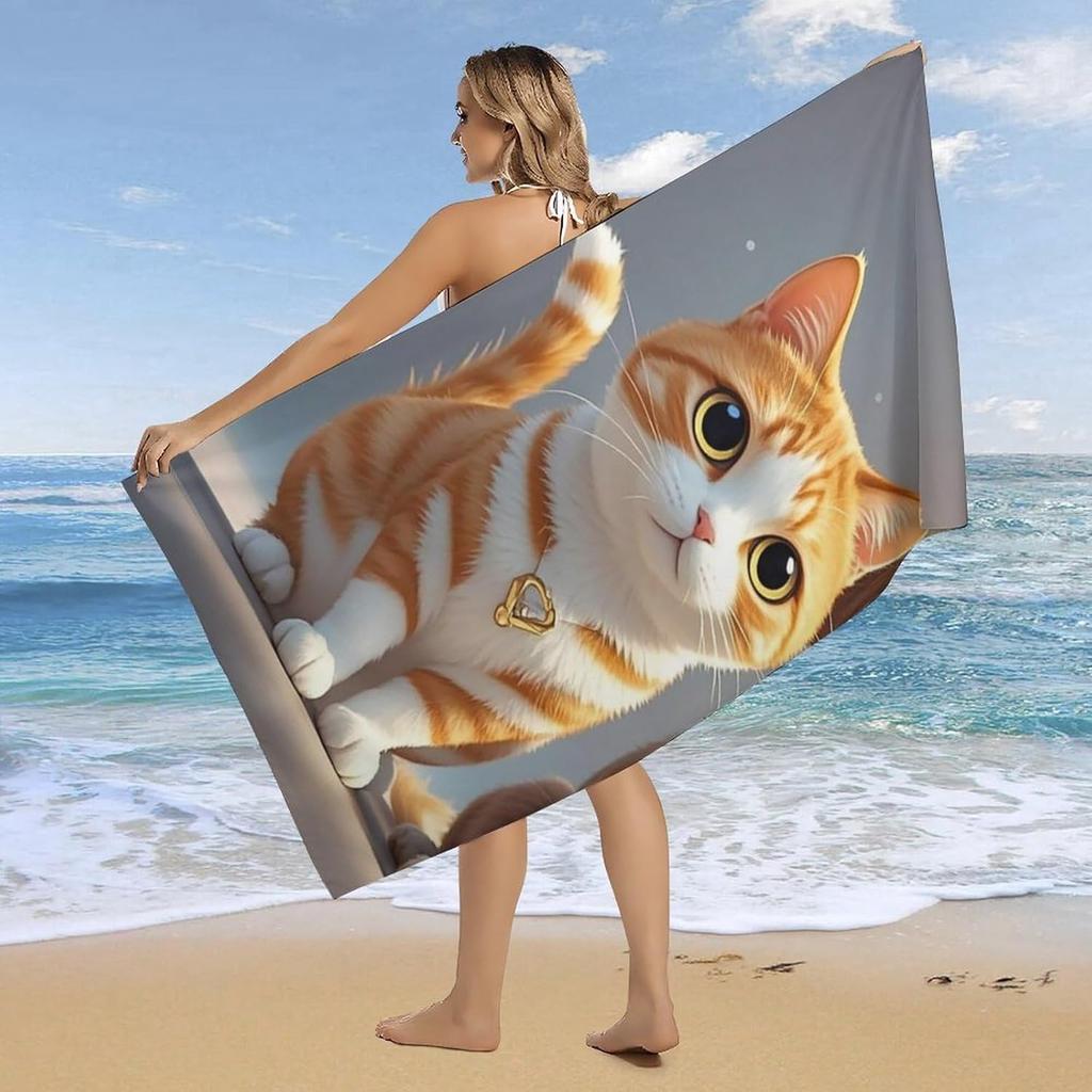 Cats and Dogs Beach Towel, Cute Pets Oversized Quick Dry Absorbent, Sand Free Lightweight Travel Pool Blanket Mat