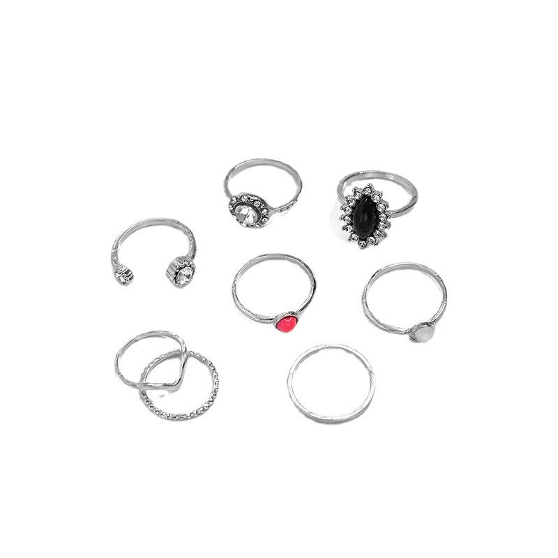Jewelry Combination Black Gemstone Horse Eye Red Diamond 8-Piece Set Ring