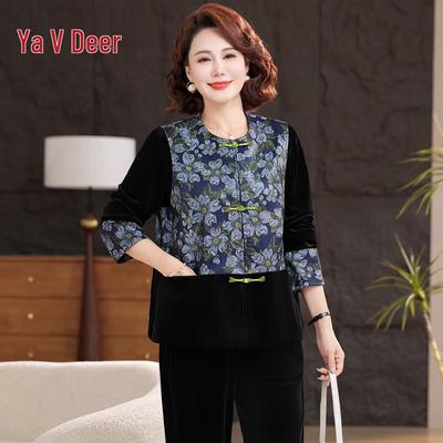 Yalu Plus Size New Chinese Gold Velvet Three-Piece Set