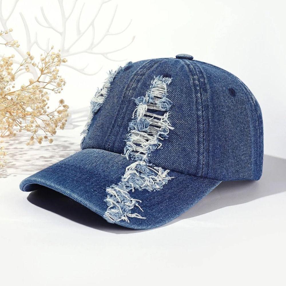 Sunscreen Hat Washed Denim Hats Adjustable Sunshade Cap Casual Holed Baseball Cap  Girls