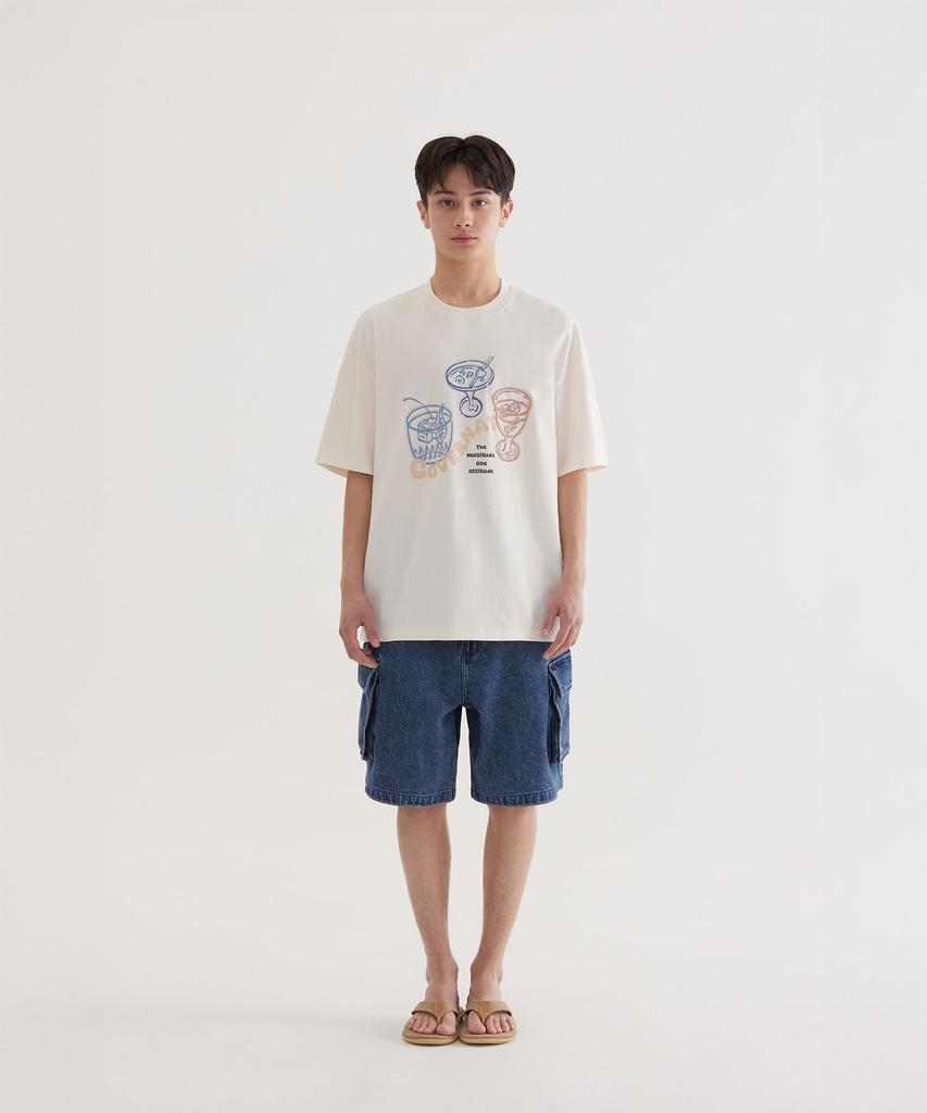 COVERNAT Cool Cotton Kitsch Cocktail Graphic T-Shirt Ivory