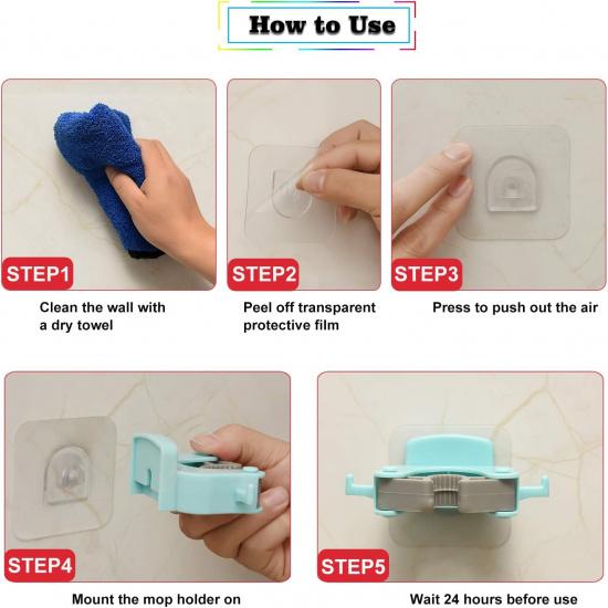 Broom Mop Holder, Wall-Mounted Multi-Function Tools Hanger With, Handles Up Diameter To 1.25-Inches (4 PCS White)