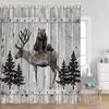 Funny Bear Shower Curtains Bathing Bear Wooden Plank Pattern Fabric Bathroom Decor Bear Silouette Rustic Bath Curtain With Hooks