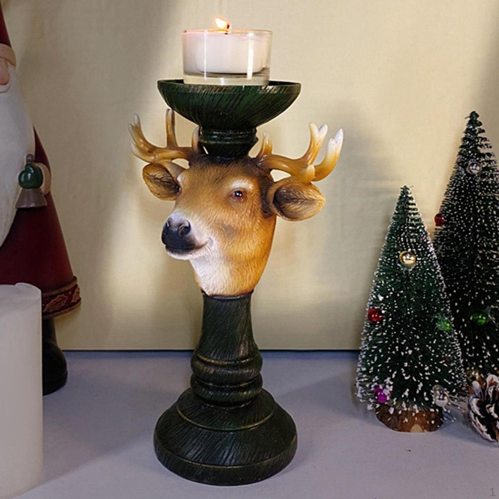 Vánoční svícen s motivem soba, Elk Resinová soška Ornament Držák na čajovou svíčku Svícen ve tvaru jelena pro