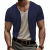 Imitation Mazhujun Summer Men's Casual Breathable Button V-neck Cardigan Short Sleeve Comfort T-shirt