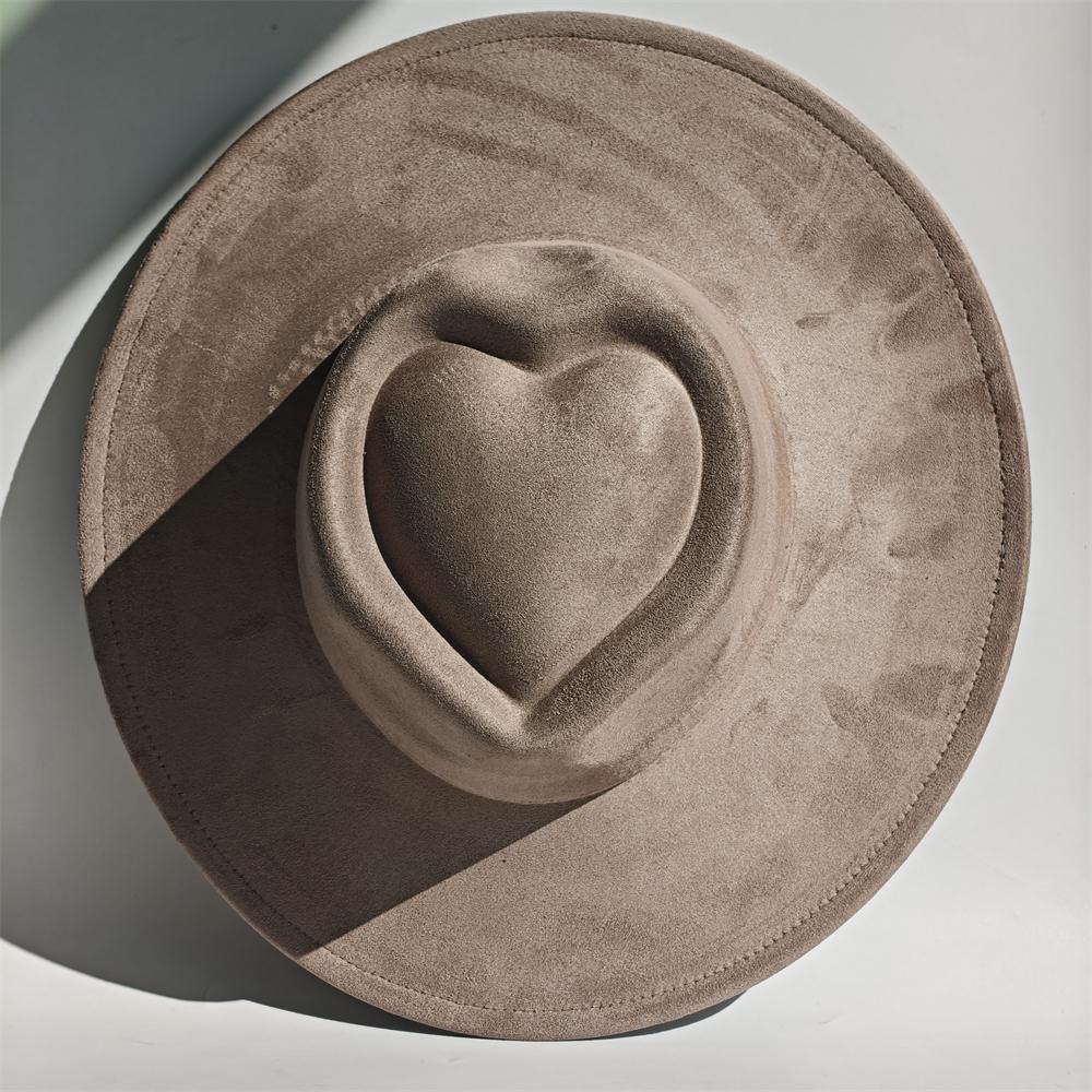 New Heart Top Suede 9 cm Wide Brim Fedora Hat Men's and Women's Autumn Felt Jazz Hat Classic Suede Fedoras Chapeau Sombrero