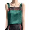 Chinese Embroidery Silk Camisole with Square Collar and Sleeveless Design