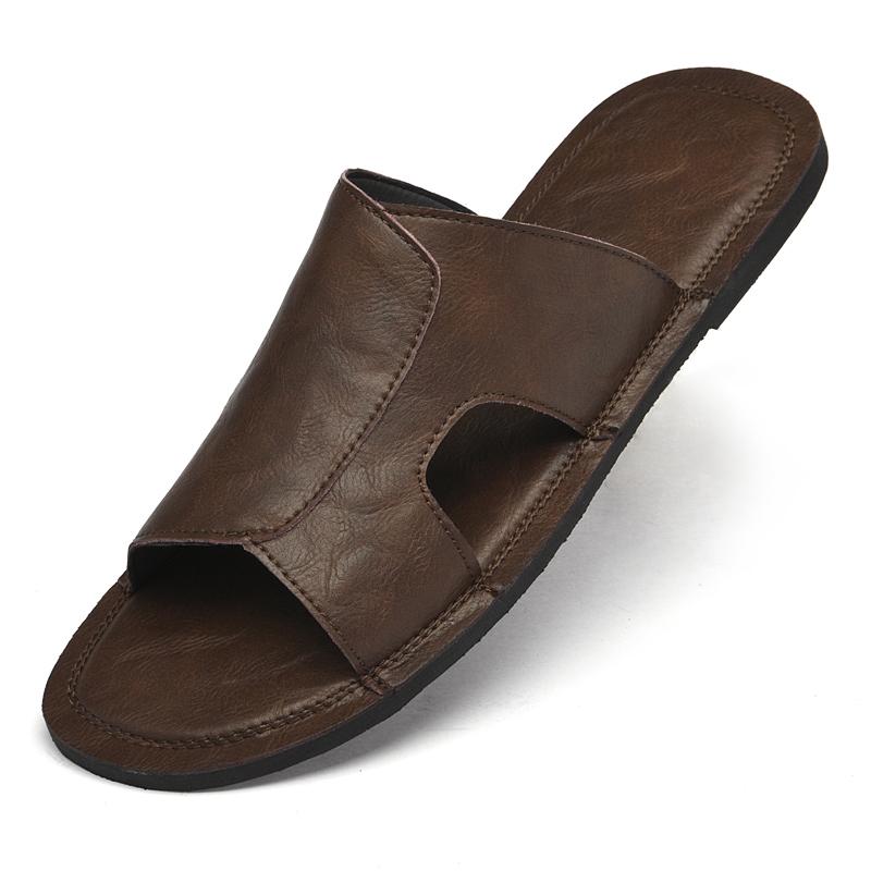 Fashion Men's Leather Slippers Soft Sole Comfortable House Slides Indoor Outdoor Moccasin Slippers for Men Walking Shoes Anti-Slip Flats