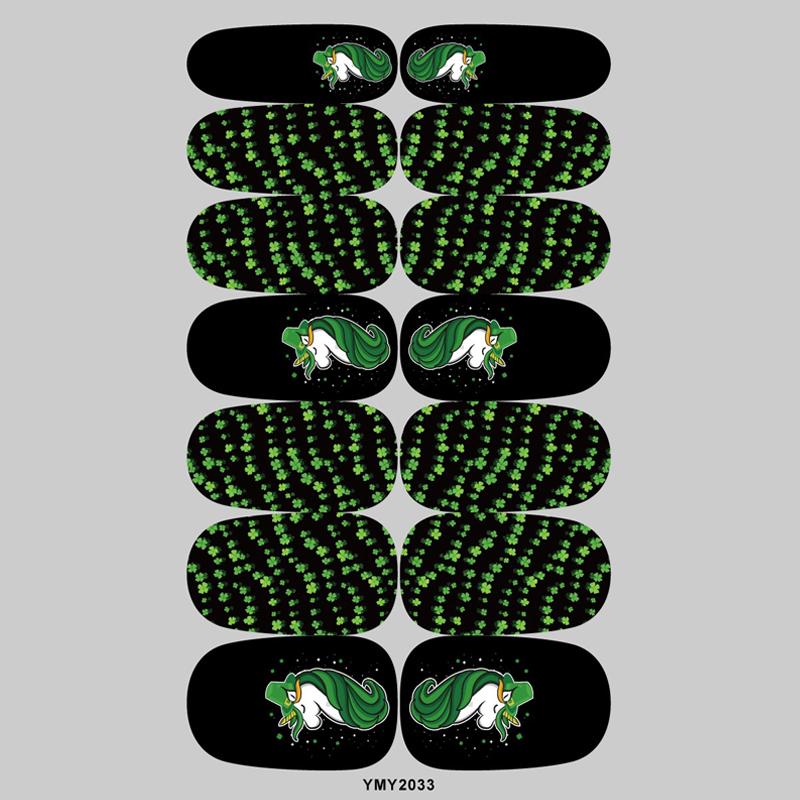 St. Patrick's Day Green Shamrock Unicorn Nail Stickers - Waterproof Full Cover
