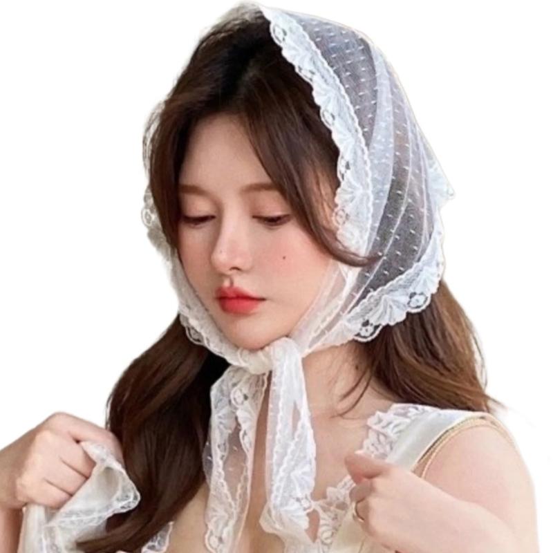 

Teens Girl Lace Bandana Summer Sunproof Headscarf Tie Back Camping Headwrap Sunproof Girl Traveling Hair Kerchiefs 1 белый