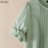 ZANZEA Women Casual Round Neck Solid Color Short Sleeve Blouse