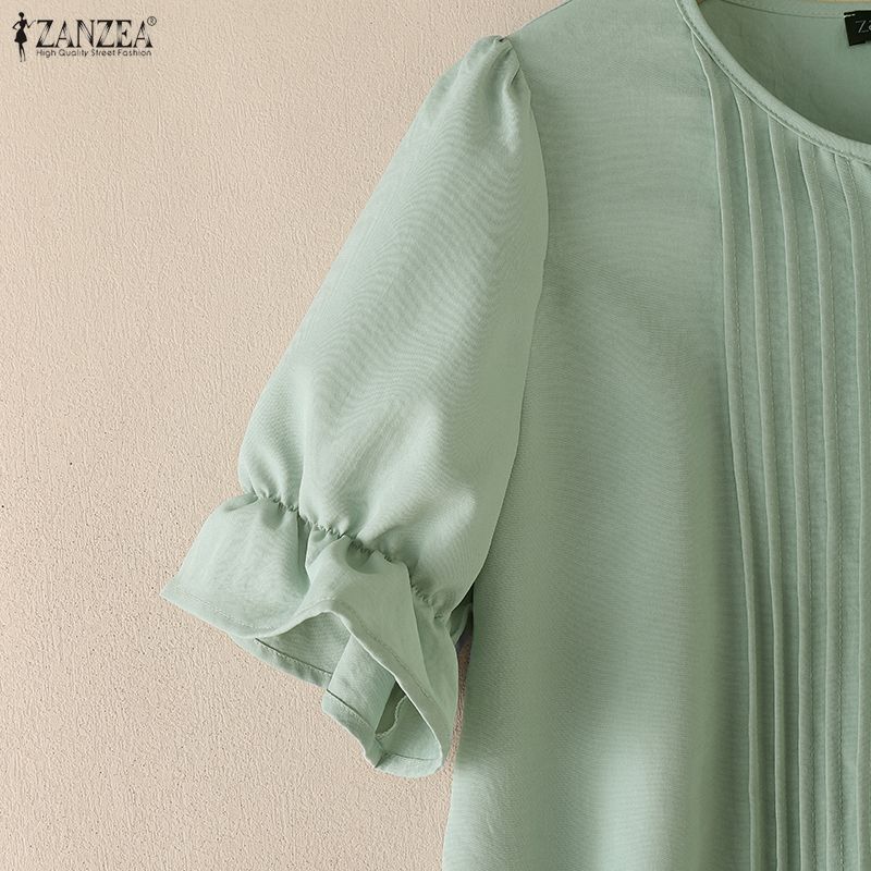 ZANZEA Women Casual Round Neck Solid Color Short Sleeve Blouse