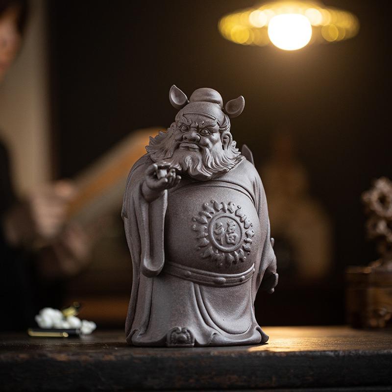Purple Clay Zhong Kui Blessing Statue Chinese Home Living Room Office Entryway Feng Shui Ornament Handmade Gift