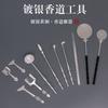 Silver-Plated Incense Ceremony Tools Set, Foldable Incense Spoon, Ash Shovel & Ash Brush, Smooth Handle Ash Press, Handmade DIY Aroma Incense Making