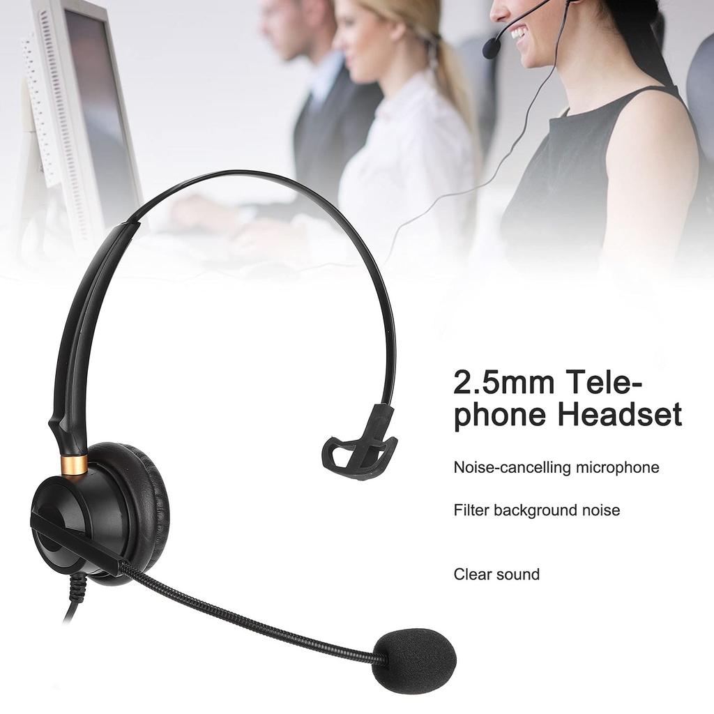 2.5MM Single Ear Customer Service Headphones, Fixed Line Headset with Noise Reduction Microphone, Business Telephone Headset, Conference Call