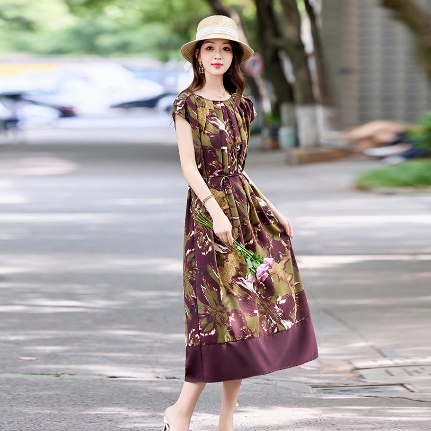 Printed Dress Women's Summer New Design Temperament Covering Belly and Looking Thin and Dignified Skirt