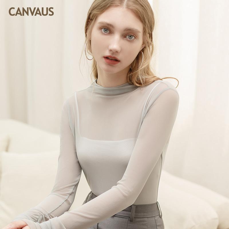 Women'S Autumn See-Through Sexy Mesh Knitted Long-Sleeved T-Shirt Top Fs391A