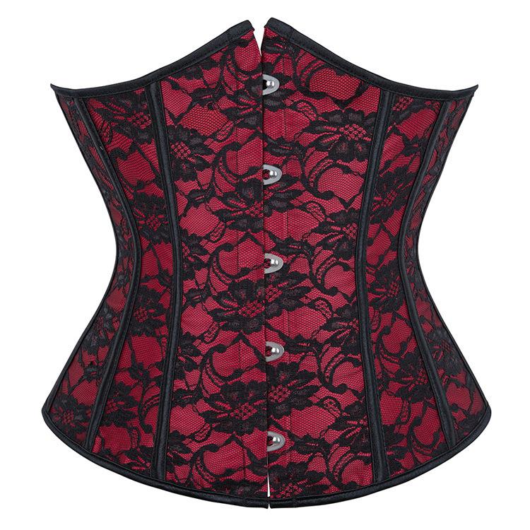 Women Dark Red Bone Waist Cincher Tummy Control Body Shaper Corset