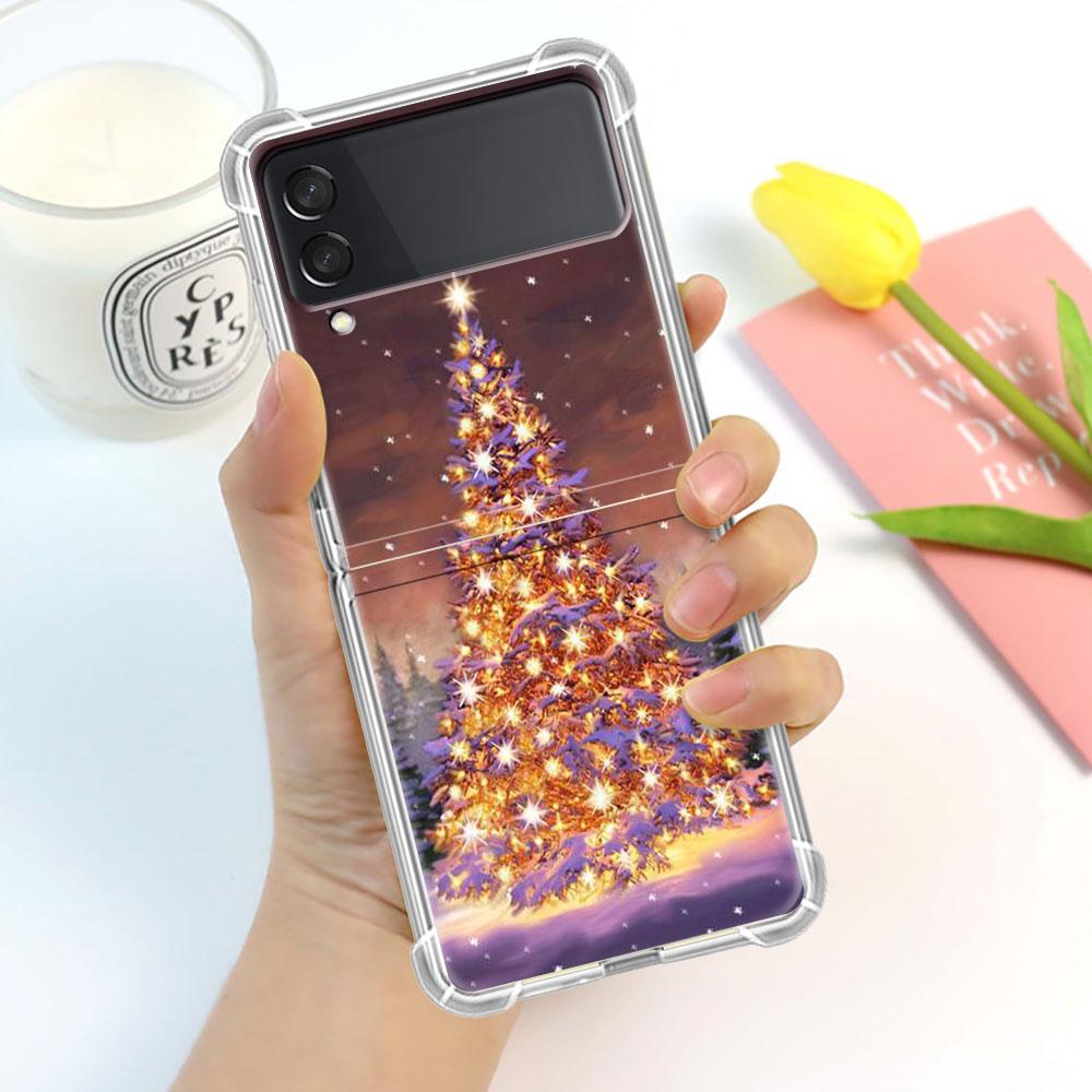 

Чехол для Samsung Galaxy Z Flip 3 5G Funda Z Flip3 Clear PC Hard Противоударный чехол для телефона Airbag Merry Christmas Tree Deer Samsung Z Flip