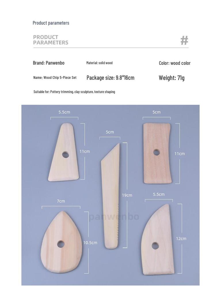 5-Piece Wooden Pottery Clay Sculpture Tools Set