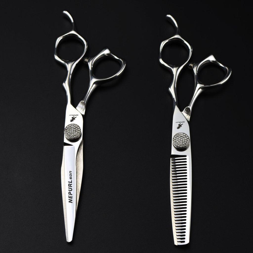 Napson 6.0" Full Star Hairdressing Scissors - Professional Straight Shears for Barbers